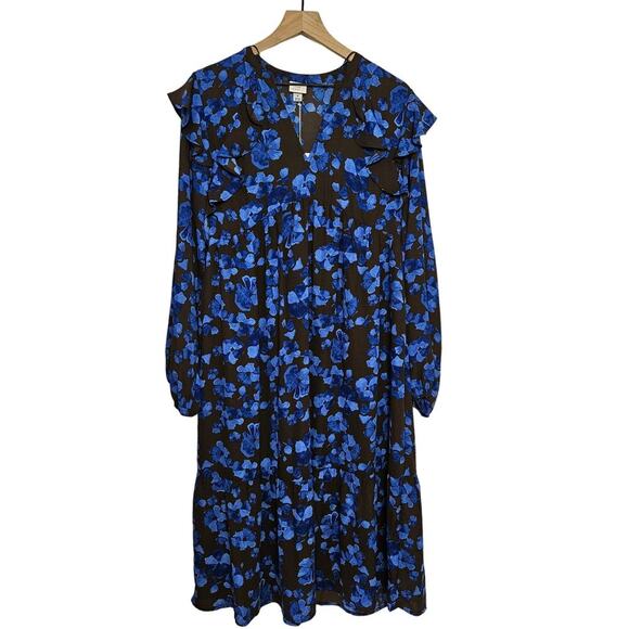 NEW A New Day Chiffon‎ Floral Maxi Pairie Dress M Blue Brown NWT - Picture 1 of 8
